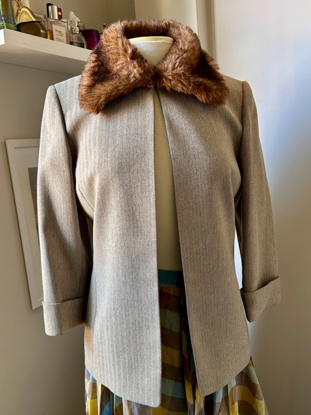 Faux fur collar blazer